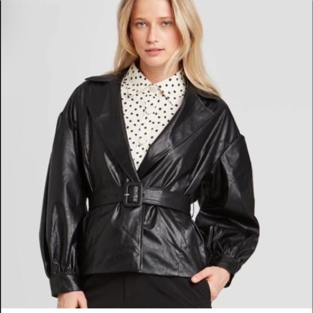 Who What Wear Black Faux Leather Pleather‎ Belted Jacket